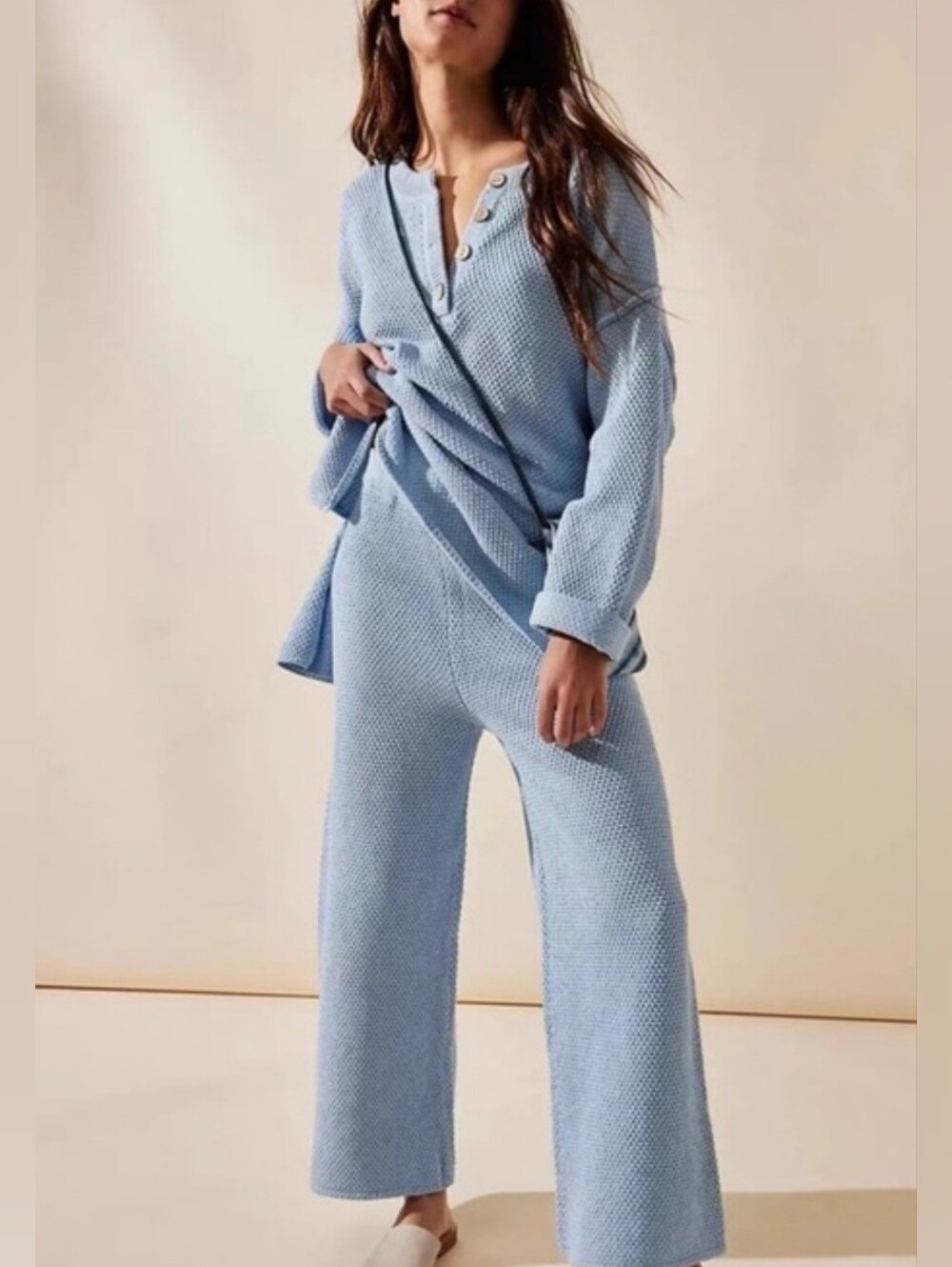 Free People Hailee Blue Sweater Top & Wide-leg Pant Set